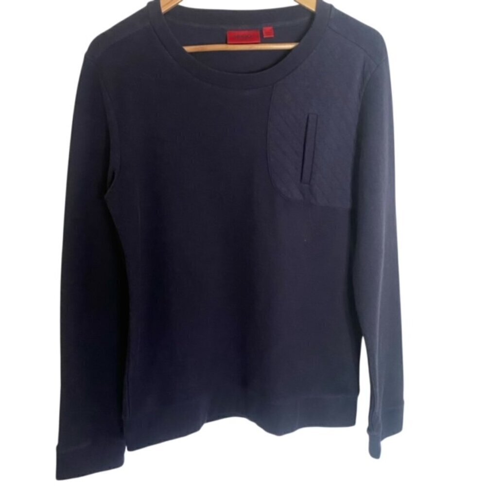 Hugo Boss Navy Quilted Chest & Sleeve Sweatshirt Medium